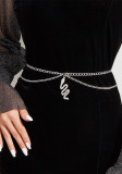 Cadena de cintura Colgante de serpiente del zodiaco con incrustaciones de diamantes de imitación Cadena de columpio de doble lado Cinturón