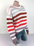 Maglione pullover a contrasto di colore a righe alla moda da donna