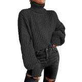 Otoño e Invierno moda hombro caída manga larga tejer suéter suelto cuello alto suéter