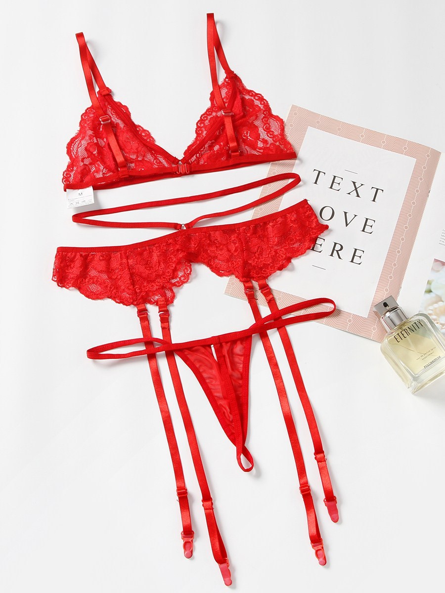 Lace Thin Bra Set,red One Piece,S : : Clothing, Shoes & Accessories