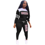 Women'S Fashion Letter Patchwork Tracksuit Hooded Two-Piece Pants Set