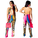 Women Printed Backless Jumpsuit