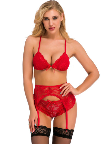 Dames Lace Bow Lace-Up driedelige sexy lingerie