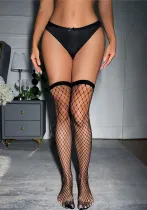 Sexy and pure, elastic stockings, female hollow over knee stockings, black silk long tube fishing net, solid color, medium tube stockings
