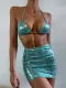 Swimsuit Three Piece Summer Hot Solid Bright Sexy Low Back Bikini Set