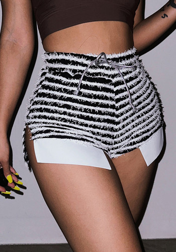 Texture Stripe Cordon taille haute Super Short Sexy Fashion Casual Pantalon polyvalent