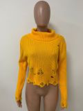 Women's high neck knitting irregular tassel warm tight fitting sweater