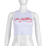 Camisola de cuello redondo con estampado de letras de primavera y verano para mujer, camiseta sin mangas corta Sexy callejera