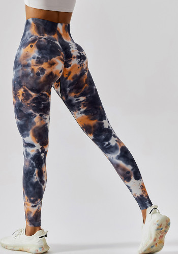 Calças de ioga sem costura tie dye sem costuras femininas cintura alta justas para corrida ao ar livre calças de ginástica para levantar o bumbum