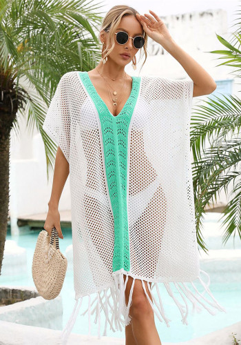 Femmes Summer Beach Blouse Hollow Knitting Tassel Holidays Bikini Blouse Dress