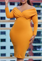 Women'S Spring V Neck Solid Color Bodycon Sexy Fashion Plus Size Dress