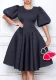 Retro Round Neck Chic Puff Sleeve Slim Waist A-Line Swing Party Dress