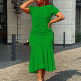 Women'S Solid Color Africa Plus Size V Neck Slim Fit Mermaid Dress