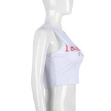 Camisola de cuello redondo con estampado de letras de primavera y verano para mujer, camiseta sin mangas corta Sexy callejera