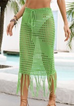 女性夏中空アウトビーチビキニタッセルビーチスカートカバーアップニットスカート