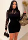 Ladies Fashion Sexy Hollow Long Sleeve Tight Fitting Knitting Dress