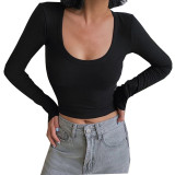 Spring Summer Long Sleeve T-Shirt Women'S Crop Round Neck T-Shirt Fashion Basic Casual Tops