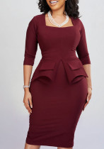 Damen Frühling Solid Bodycon Chic Elegant Career Africa Plus Size Kleid