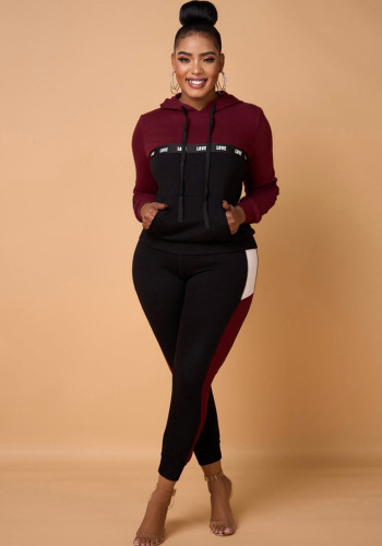 Vrouwen klassieke contrasterende kleur hoodies en broek tweedelige set