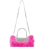 Ostrich hair rhinestone bag female mink hair inlaid diamond dinner bag full of diamonds shoulder Messenger bag