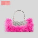 Ostrich hair rhinestone bag female mink hair inlaid diamond dinner bag full of diamonds shoulder Messenger bag