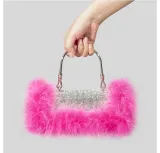 Ostrich hair rhinestone bag female mink hair inlaid diamond dinner bag full of diamonds shoulder Messenger bag