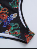 Traje de baño sexy de bikini de cintura alta con estampado de dragón en la parte inferior negra