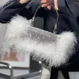 Ostrich hair rhinestone bag female mink hair inlaid diamond dinner bag full of diamonds shoulder Messenger bag
