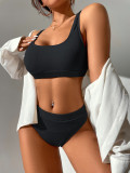 Bikini effen kleur polyester + spandex hoge taille bikini badpak dames