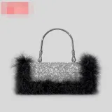 Ostrich hair rhinestone bag female mink hair inlaid diamond dinner bag full of diamonds shoulder Messenger bag