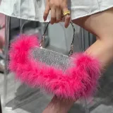 Ostrich hair rhinestone bag female mink hair inlaid diamond dinner bag full of diamonds shoulder Messenger bag