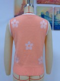 Spring And Summer Women'S Printed V-Neck Sleeveless Knitting Flower Pullover Women'S Knitting Shirt