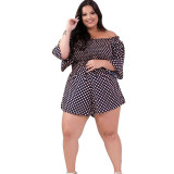 Women'S Spring Summer Pants Plus Size Polka Dot Off Shoulder Top Loose Shorts Two Piece Casual Set