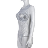 Body elegante da donna a maniche corte con stampa a rete sexy primaverile