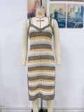 Women Chic Lace-Up Stripe Maxi Dress