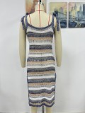 Women Chic Lace-Up Stripe Maxi Dress
