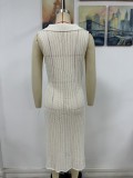 Women Solid Color Turndown Collar knitting dress
