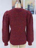 Suéter extragrande plisado de manga larga con cuello redondo para mujer