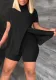 Women Turtleneck Slit Top And Shorts Two-Piece Set