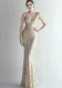 Women Beaded Iridescent Strapless Evening Dress