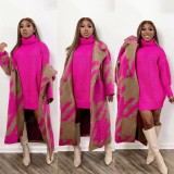 Kadın Zıt Renkli Uzun Kollu Turndown Yaka Baskı Ceket