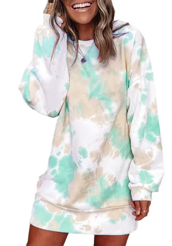 Women Long Sleeve Tie Dye Hoodies Dress