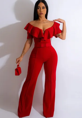 Women's v-neck ruffled sexy Slim Waist Jumpsuit for women