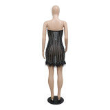 Женское модное платье без рукавов с оборками на груди и перьями из бисера