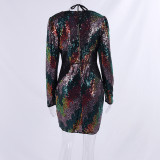 Autumn and winter Christmas dress Sexy sequin hollow color matching long-sleeved Bodycon dress