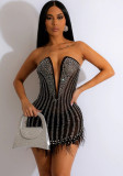 Women's Fashion Sleeveless Wrapped Chest Beaded Feather Dress