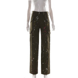 Women'S Spring Printed Button Pocket Cargo Casual Trousers