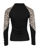 Camiseta de manga larga con patchwork de leopardo para mujer