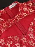 Vestido ajustado de encaje de patchwork con manga farol para mujer