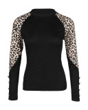 Camiseta de manga larga con patchwork de leopardo para mujer